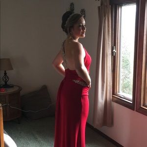 Red one shoulder gown